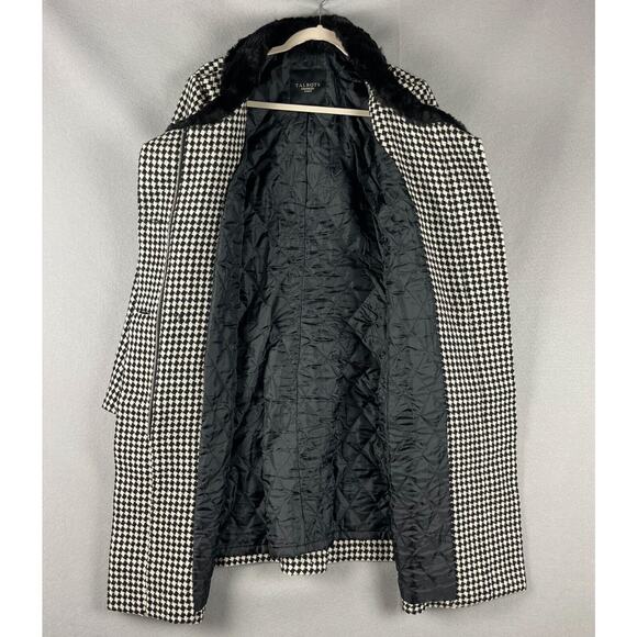 Talbots Houndstooth Wool Blend Coat Womens 12W Faux Fur Old Money Quiet Luxury - Picture 15 of 16